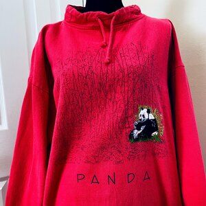 Rare Vintage WEK THE WORLD Embroidered Panda Sweatshirt Sz 1 Coral Pink USA Made